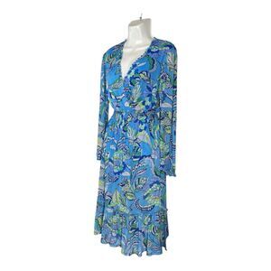Kate & Lily Floral Maxi Dress Size 12 Blue Paisley Long Sleeve Smocked Cottage